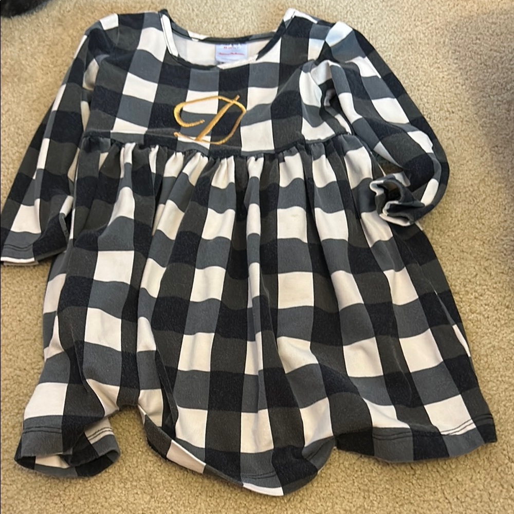 Hannah Anderson Black and White Checkered Dress with Gold Letter “D”